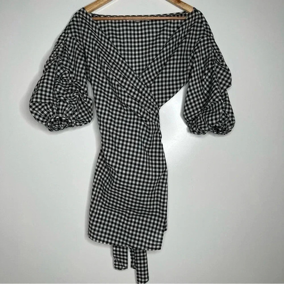 Lovers + Friends Gabriel Ruched Sleeve Wrap Mini Dress Size XS - Picture 3 of 10
